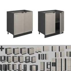 Vicco Meuble bas sous-évier GrisBeige 80cm avec étagère, PT Marbre