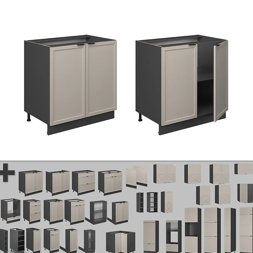 Vicco Meuble bas sous-évier GrisBeige 80cm avec étagère, PT Marbre