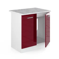 Vicco Meuble bas sous-évier Rouge brillant 80cm , PT Marbre