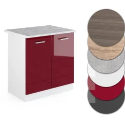 Vicco Meuble bas sous-évier Rouge brillant 80cm , PT Marbre