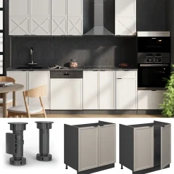 Vicco Meuble bas sous-évier GrisBeige 80cm sans PT