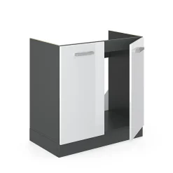 Vicco Meuble bas sous-évier Blanc Haute brillance 80cm sans PT