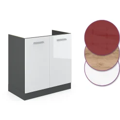 Vicco Meuble bas sous-évier Blanc Haute brillance 80cm sans PT