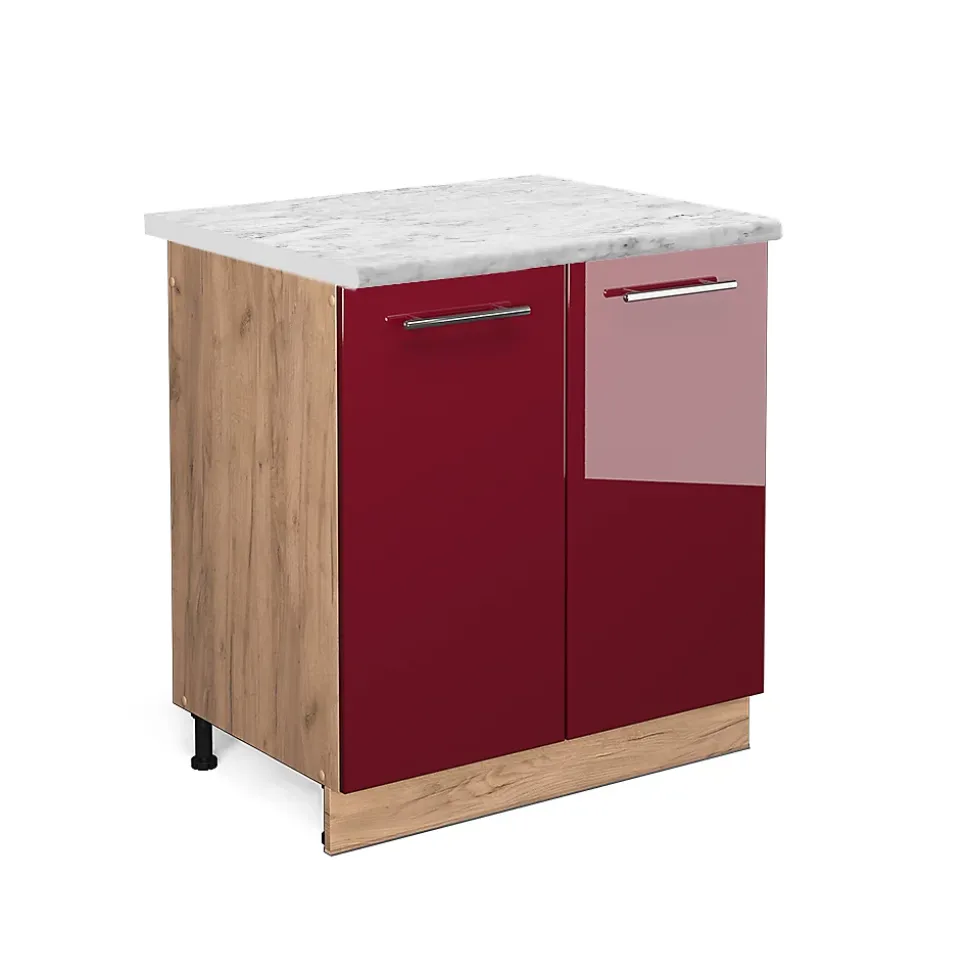 Vicco Meuble bas sous-évier Rouge bordeaux Haute brillance 80cm , PT Marbre