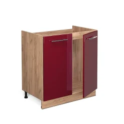 Vicco Meuble bas sous-évier Rouge bordeaux Haute brillance 80cm , PT Marbre