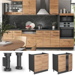 Vicco Meuble bas sous-évier Chêne de force doré 80cm , PT Marbre