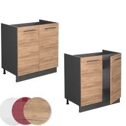 Vicco Meuble bas sous-évier Chêne de force doré 80cm , PT Marbre