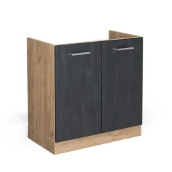 Vicco Meuble bas sous-évier Béton noir 80cm sans PT