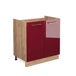 Vicco Meuble bas sous-évier Rouge bordeaux Haute brillance 80cm sans PT