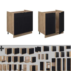 Vicco Meuble bas sous-évier Noir rayé 80cm sans PT