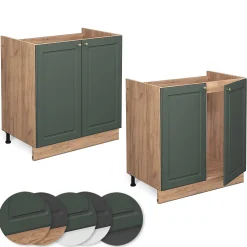 Vicco Meuble bas sous-évier Vert Or Campagne 80cm , PT Chêne