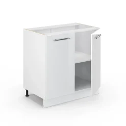 Vicco Meuble bas sous-évier Blanc Haute brillance 80cm avec étagère, PT Chêne