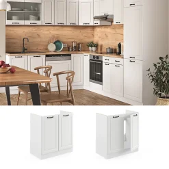 Vicco Meuble bas sous-évier Blanc campagne 80cm sans PT