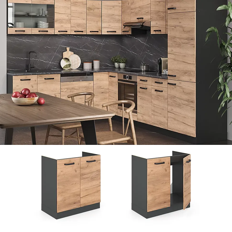 Vicco Meuble bas sous-évier Chêne de force doré 80cm , PT Chêne