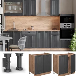 Vicco Meuble bas sous-évier Gris foncé 80cm , PT Chêne