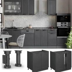 Vicco Meuble bas sous-évier Gris foncé 80cm sans PT