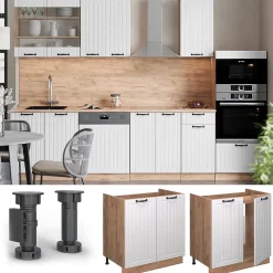 Vicco Meuble bas sous-évier Blanc campagne 80cm sans PT