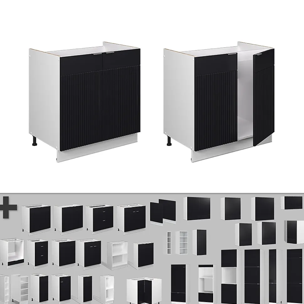 Vicco Meuble bas sous-évier Noir rayé 80cm , PT Anthracite