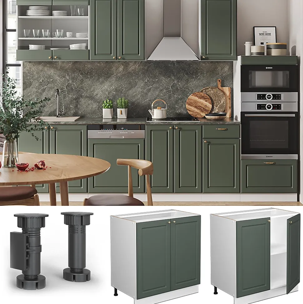 Vicco Meuble bas sous-évier Vert Or Campagne 80cm avec étagère, PT Marbre