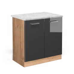 Vicco Meuble bas sous-évier Anthracite Haute brillance 80cm PT Marbre