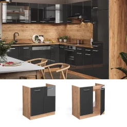 Vicco Meuble bas sous-évier Anthracite Haute brillance 80cm PT Marbre