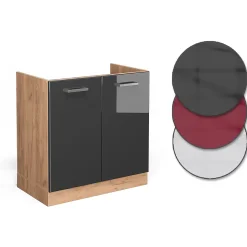 Vicco Meuble bas sous-évier Anthracite Haute brillance 80cm PT Marbre