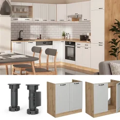 Vicco Meuble bas sous-évier Blanc campagne 80cm , PT Chêne