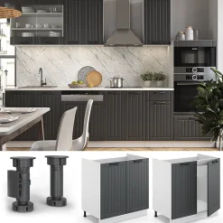 Vicco Meuble bas sous-évier Anthracite campagne 80cm sans PT