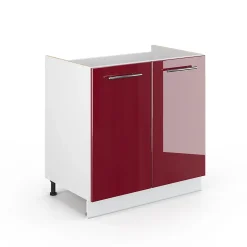 Vicco Meuble bas sous-évier Rouge bordeaux Haute brillance 80cm sans PT