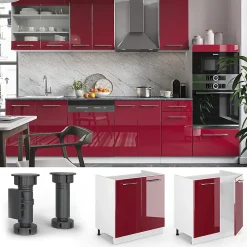 Vicco Meuble bas sous-évier Rouge bordeaux Haute brillance 80cm sans PT