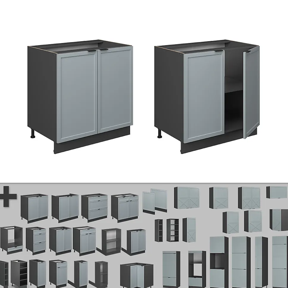 Vicco Meuble bas sous-évier Bleu clair-gris 80cm avec étagère, PT Anthracite