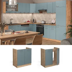 Vicco Meuble bas sous-évier Bleu-gris 80cm , PT Chêne