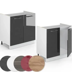 Vicco Meuble bas sous-évier Anthracite Haute brillance 80cm sans PT