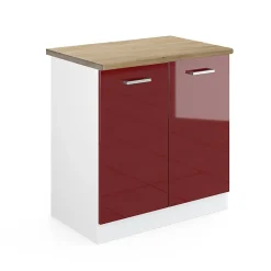 Vicco Meuble bas sous-évier Rouge brillant 80cm , PT Chêne