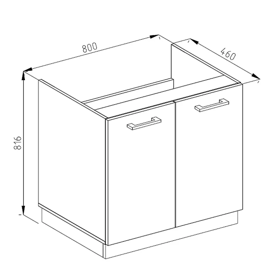Vicco Meuble bas sous-évier Rouge brillant 80cm , PT Chêne