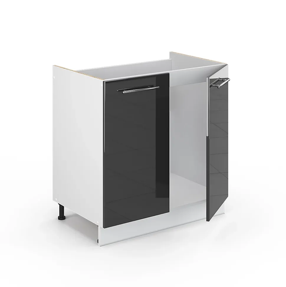 Vicco Meuble bas sous-évier Anthracite Haute brillance 80cm , PT Chêne