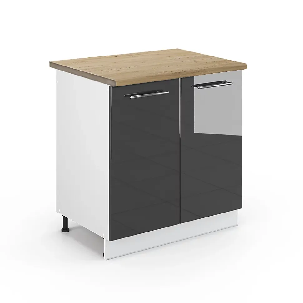 Vicco Meuble bas sous-évier Anthracite Haute brillance 80cm , PT Chêne