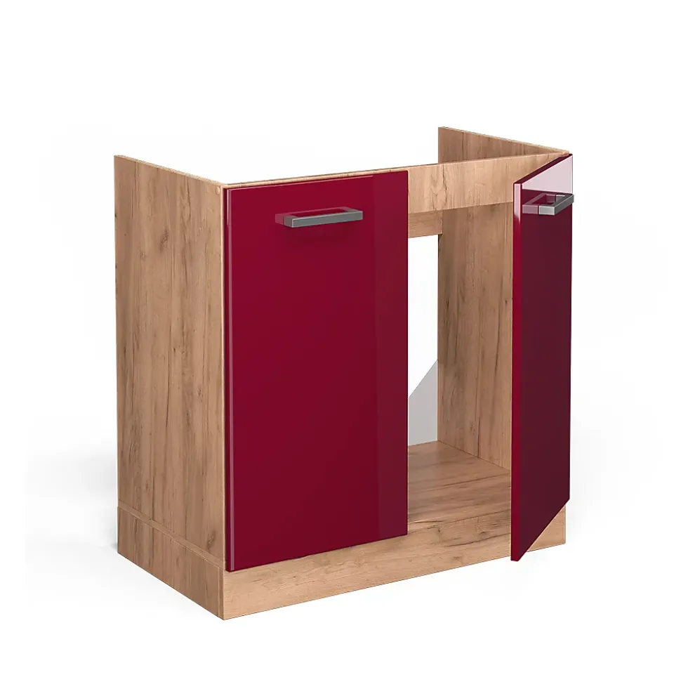 Vicco Meuble bas sous-évier Rouge brillant 80cm sans PT