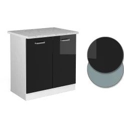 Vicco Meuble bas sous-évier Noir Haute brillance 80cm , PT Marbre