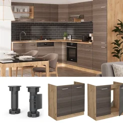 Vicco Meuble bas sous-évier Gris noble 80cm PT Marbre