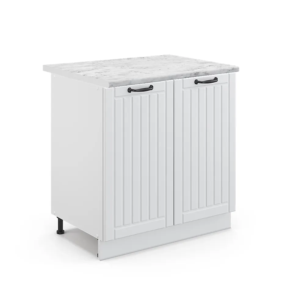 Vicco Meuble bas sous-évier Blanc campagne 80cm avec étagère, PT Marbre