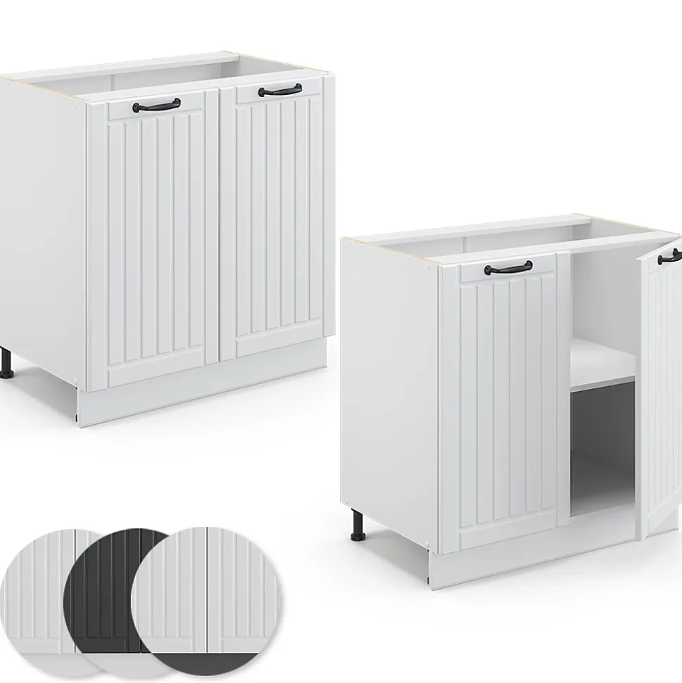 Vicco Meuble bas sous-évier Blanc campagne 80cm avec étagère, PT Marbre