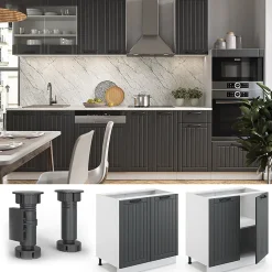 Vicco Meuble bas sous-évier Anthracite campagne 80cm avec étagère, PT Marbre