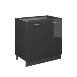 Vicco Meuble bas sous-évier Anthracite Haute brillance 80cm avec étagère, PT Anthracite