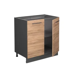 Vicco Meuble bas sous-évier Chêne de force doré 80cm avec étagère, PT Anthracite