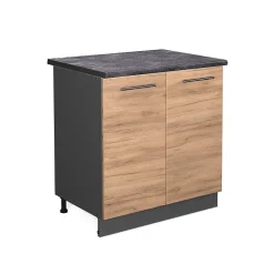 Vicco Meuble bas sous-évier Chêne de force doré 80cm avec étagère, PT Anthracite