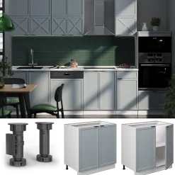 Vicco Meuble bas sous-évier Bleu clair-gris 80cm avec étagère, PT Anthracite