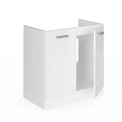 Vicco Meuble bas sous-évier Blanc Haute brillance 80cm , PT Chêne