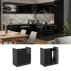 Vicco Meuble bas sous-évier Noir Haute brillance 80cm , PT Anthracite