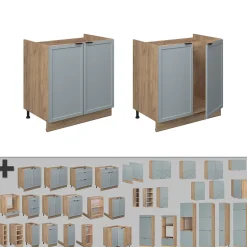 Vicco Meuble bas sous-évier Bleu clair-gris 80cm , PT Chêne